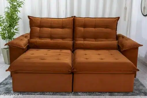 Sofá Retrátil Reclinável Emanuelly 2.00m Veludo Terracota 24 - D28 Soft e Molas bonnel - Imagem 4