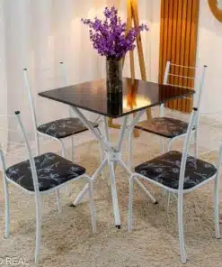 Mesa Rio Base Ipanema Branco Tampo Preto MDF 68X68 4 Cadeiras Rio Assento Preto - Teixeira