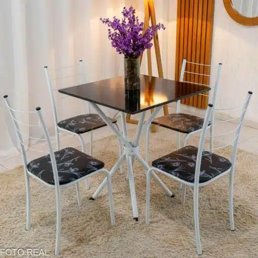 Mesa Rio Base Ipanema Branco Tampo Preto MDF 68X68 4 Cadeiras Rio Assento Preto - Teixeira