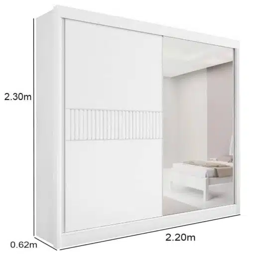 Roupeiro Titanium Branco 2 Portas C/ 1 Espelho Detalhe Ripado 100% MDF Larg. 2.20m - D Doro - Imagem 4