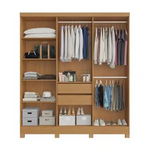 Roupeiro Cabo Frio 6 Portas e Detalhe Ripado 100% MDF  Nature/Off  Larg. 1.80m -  Bianchi - Imagem 2