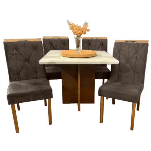 Mesa Salinas 90 Cinamomo/Off White com 4 Cadeiras Yasmim Veludo Marrom – AVALON DECOR + KM DECOR - Imagem 3