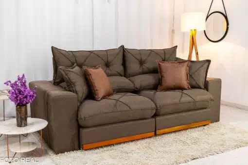 Sofá Retrátil Reclinável Gran Bello 2.50m Linho Marrom - Molas Ensacadas Pocket - Imagem 3