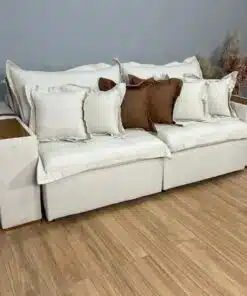 Sofá Cama Retrátil Reclinável Gabriella 2,10m Mod.80 - Bege Linho / Marrom Courino