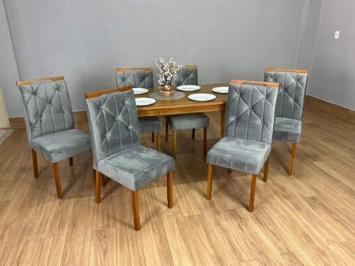 Mesa de Jantar Alegra 1.60x0.80 Com 6 Cadeiras Jasmim - Cinamomo/Cinza - Imagem 2