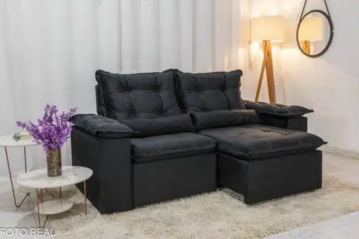 Sofá Retrátil Reclinável Grécia 2.00m Veludo Preto - Sem caixa - Imagem 2