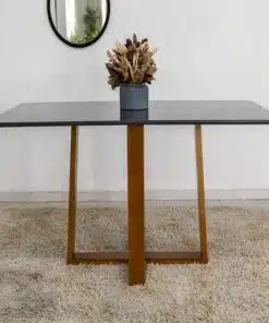 Base Mesa Pedro 6 lugares Vidro Grafite 160x80 Madeira Maciça Art Assento - Entregue Montada