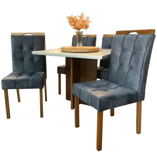 Mesa Salinas 120 Cinamomo/Off White com 4 Cadeiras Sophia Veludo Cinza Grafite – AVALON DECOR + WM DECOR - Imagem 3