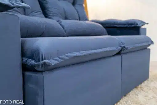 Sofá Retrátil Reclinável Grécia 2.00m Veludo Azul - Sem caixa - Imagem 7