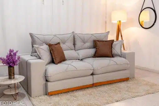 Sofá Retrátil Reclinável Gran Bello 2.50m Linho Cinza - Molas Ensacadas - Imagem 4