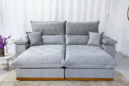 Sofá Retrátil Reclinável Magnum 2.30m Veludo Prata 823 - Molas Ensacadas - Imagem 4