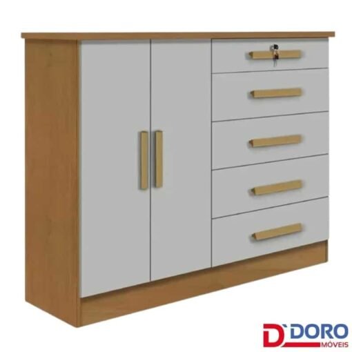 Cômoda New Athos Cinamomo/Off 5 Gavetas e Sapateira Larg. 1.36m - D Doro