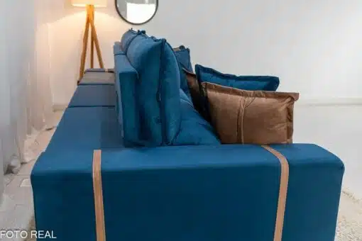 Sofá Retrátil Reclinável Gran Bello 3.20m Veludo Azul - Molas Ensacadas - Imagem 8