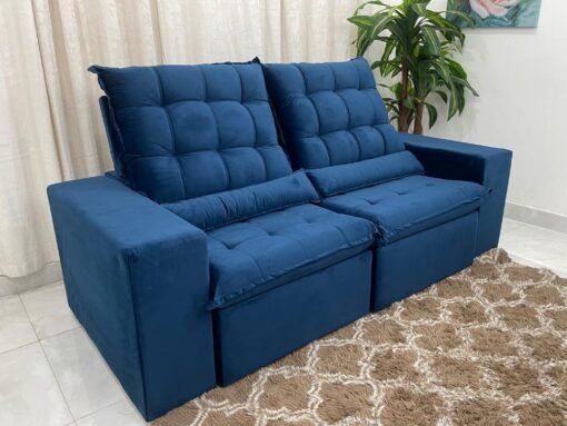 Sofá Retrátil Reclinável Small 2.30m - Azul Veludão