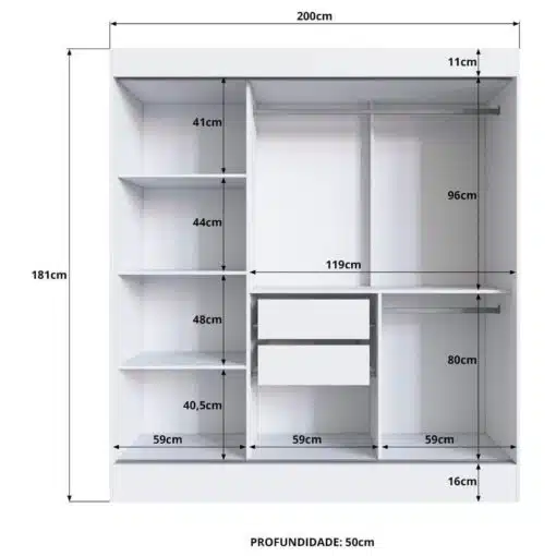 Guarda-Roupa 3 Portas Londres 69000 1,80 m Branco - DORIPEL - Imagem 2