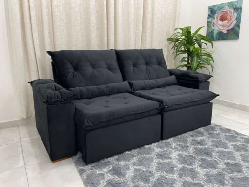 Sofá Retrátil Reclinável Las Vegas 2.30m -  Preto Veludão