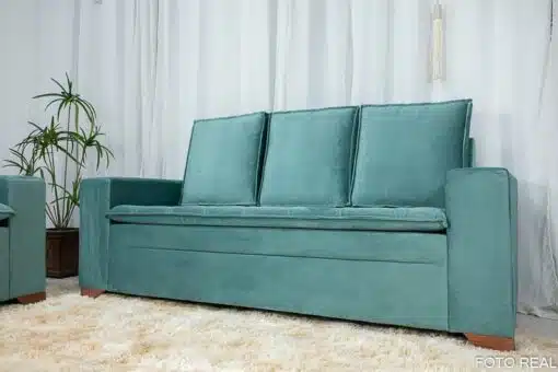 Sofá 3 e 2 lugares França com Puff Veludo Verde A40 Larg. 1.86m - Imagem 6