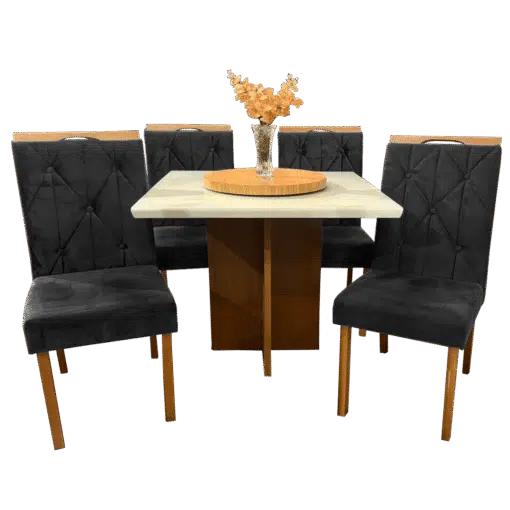 Mesa Salinas 120 Cinamomo/Off White com 4 Cadeiras Yasmim Veludo Preto – AVALON DECOR + KM DECOR - Imagem 3