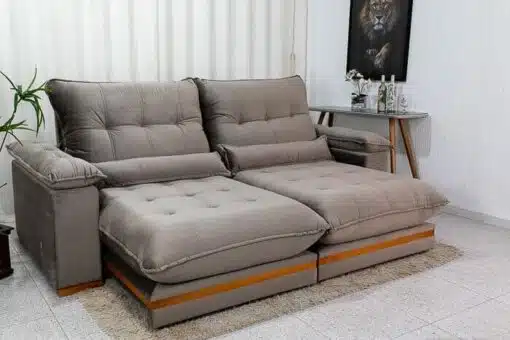 Sofá Retrátil Reclinável Ibis 2.50m Veludo Cinza 813 - D33 e Molas Ensacadas