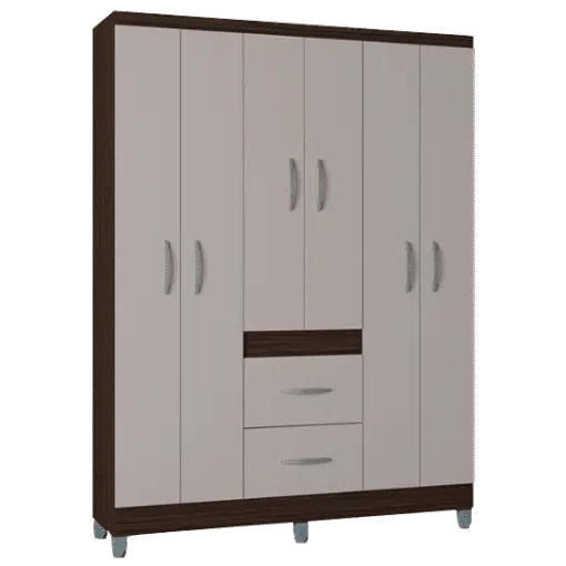 Guarda-Roupa 6 Portas Milão 1,35 m Chocolate/Off White - POQUEMA - Imagem 2