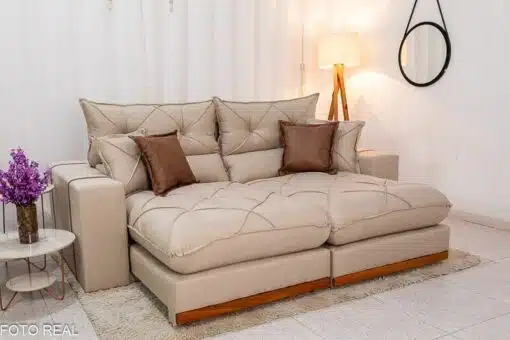 Sofá Retrátil Reclinável Gran Bello 2.50m Linho Bege - Molas Ensacadas - Imagem 2