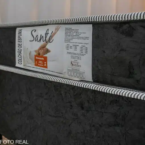 Box Casal Sued Preto Nosso Sonho + Colchão Casal Santé 100% Espuma D33 138x188x52 - Nosso Sonho - Imagem 4