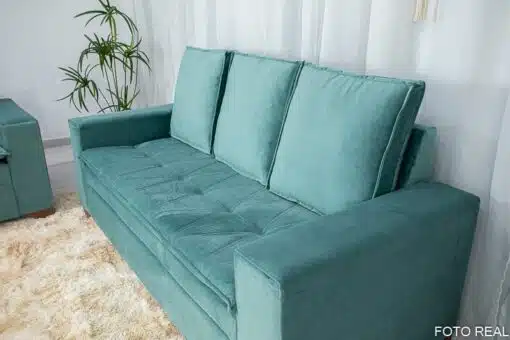 Sofá 3 e 2 lugares França com Puff Veludo Verde A40 Larg. 1.86m - Imagem 5