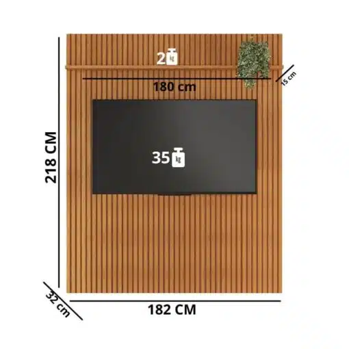 Rack Sereno Cinamomo/Off Ripado Larg. 1.68m + Painel Riso Cinamomo Ripado TV até 65 Polegadas Larg. 1.82m - JCM - Imagem 3
