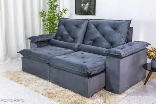 Sofá Retrátil Reclinável Roma 2.00m Veludo Cinza 20  - D28 Soft - Imagem 2