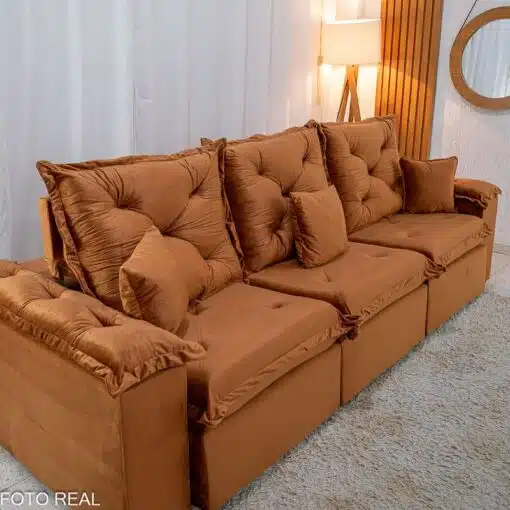 Sofá Retrátil Reclinável Porto Madri 2.70m Veludo Terracota - D28 Pró Aditivada - Imagem 5