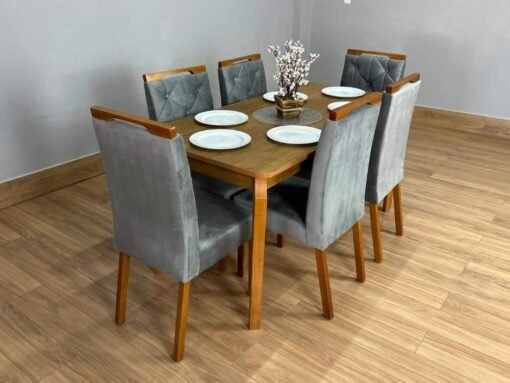 Mesa de Jantar Alegra 1.60x0.80 Com 6 Cadeiras Jasmim - Cinamomo/Cinza - Imagem 3