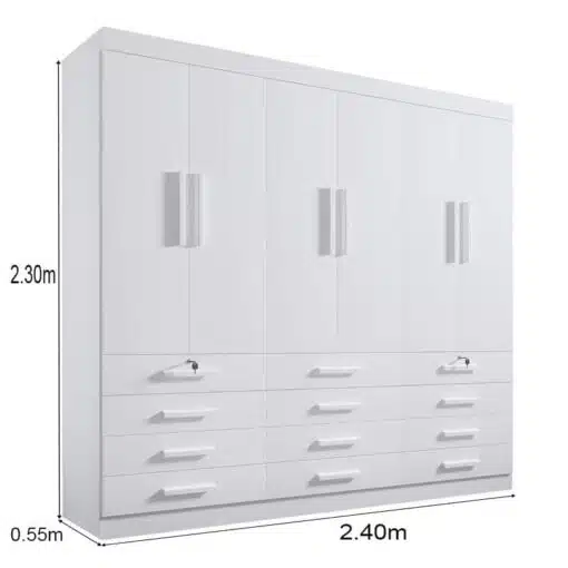 Roupeiro Casal Mônaco Branco 6 Portas 12 Gavetas Larg. 2.40m - D Doro - Imagem 5