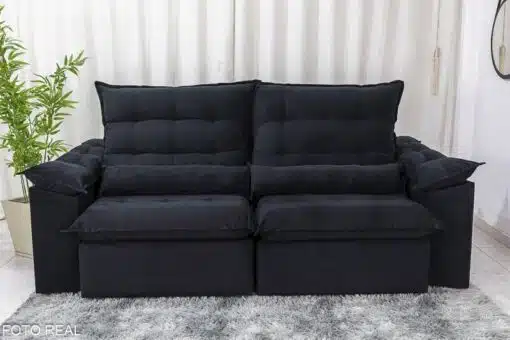 Sofá Retrátil Reclinável Emanuelly 2.30m Veludo Preto 21 - D28 Soft - Imagem 5