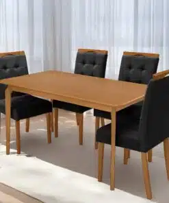 Mesa Alegra 120 Cinamomo com 4 Cadeiras Sophia Veludo Preto – JCM MOVELARIA + WM DECOR