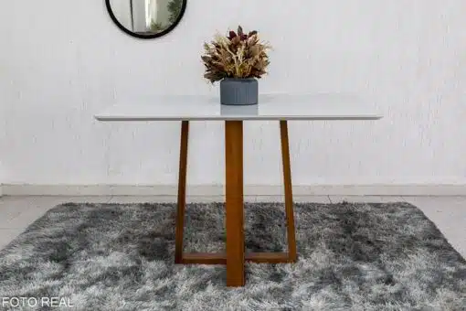 Mesa de Jantar Pedro Mel Vidro Off 120×80 4 Cadeiras Lisboa Veludo Bege 512 Madeira Maciça Art Assento - Entregue Montada - Imagem 6