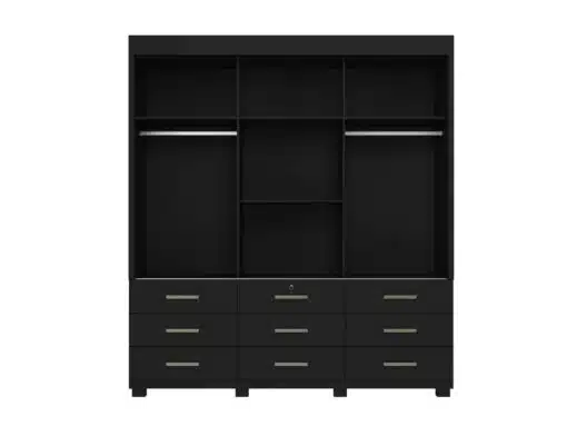 Guarda-Roupa Itapema II 3 portas de correr com espelho 9 gavetas- Preto - Imagem 2