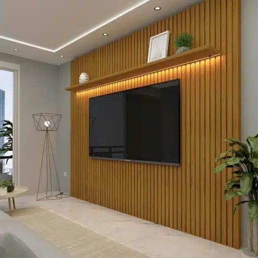 Painel Nobre Naturale Ripado 100% MDF C/ Led TV até 85 Naturale Larg. 2.30m - Gelius