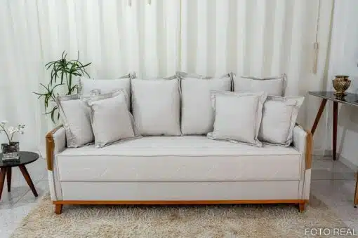 Sofá 3 lugares Vican Linho Bege 5044 Detalhe 05 Larg. 2.00m - Molas Bonnel - Imagem 2