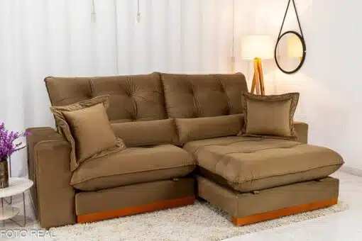 Sofá Retrátil Reclinável Toronto 2.50m Veludo Bege 4056 - Molas Ensacadas - Imagem 2