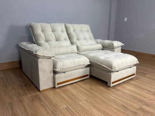 Sofá Retrátil e Reclinável Istambul 2.10m - Bege Veludo - Imagem 3