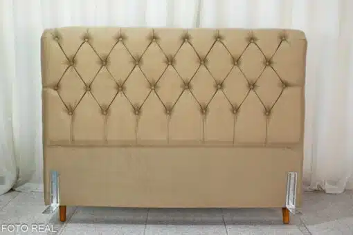 Cabeceira Queen Lavínia Veludo Bege Larg. 1.60m
