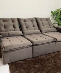 Sofá Retrátil Reclinável Atenas 2.70m - Marrom Veludo