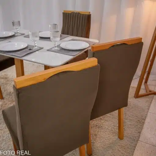 Mesa Pedro Mel Vidro OFF 120×80 4 Cadeiras Genova Veludo Marrom 509 Madeira Maciça Art Assento - Entregue Montada - Imagem 5