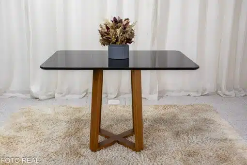 Mesa de Jantar Pedro Mel Vidro Preto 120×80 4 Cadeiras Lisboa Veludo Preto 504 Madeira Maciça Art Assento - Entregue Montada - Imagem 6