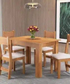Mesa de Jantar Palace 1.10x0.75 Com 4 Cadeiras Brisa Veludo  - Mel/Blonde Pastel