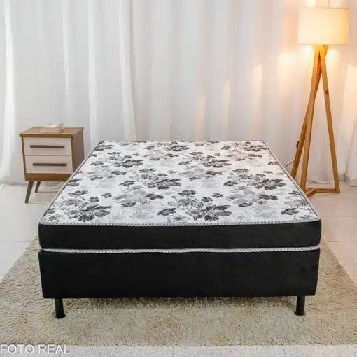 Box Casal Sued Preto Nosso Sonho + Colchão Casal Santé 100% Espuma D33 138x188x52 - Nosso Sonho - Imagem 2