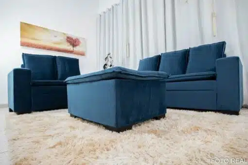 Sofá 3 e 2 lugares França com Puff Veludo Azul A16 Larg. 1.86m - Imagem 3