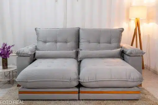Sofá Retrátil Reclinável Ibis 2.30m Veludo Prata 823 - D33 e Molas Ensacadas - Imagem 2
