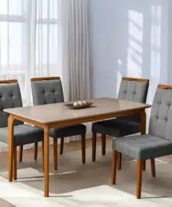 Mesa Alegra 120 Cinamomo/Off White com 4 Cadeiras Sophia Veludo Cinza Grafite – JCM MOVELARIA + WM DECOR
