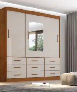 Guarda-Roupa New Star 3 portas de correr com espelho - Cinamomo/Off White